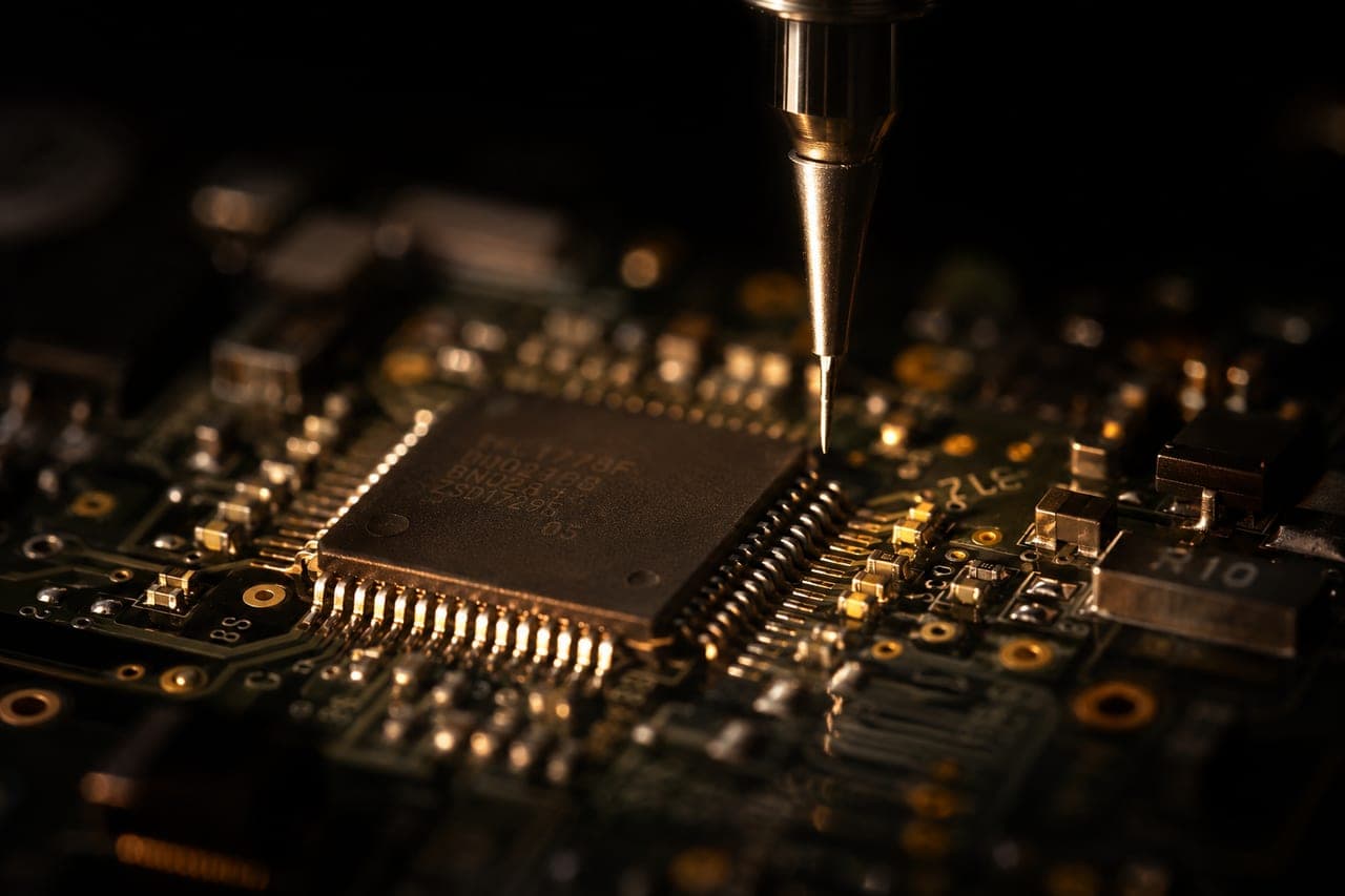 PCBA engineer reviewing BOM files and assembled circuit boards