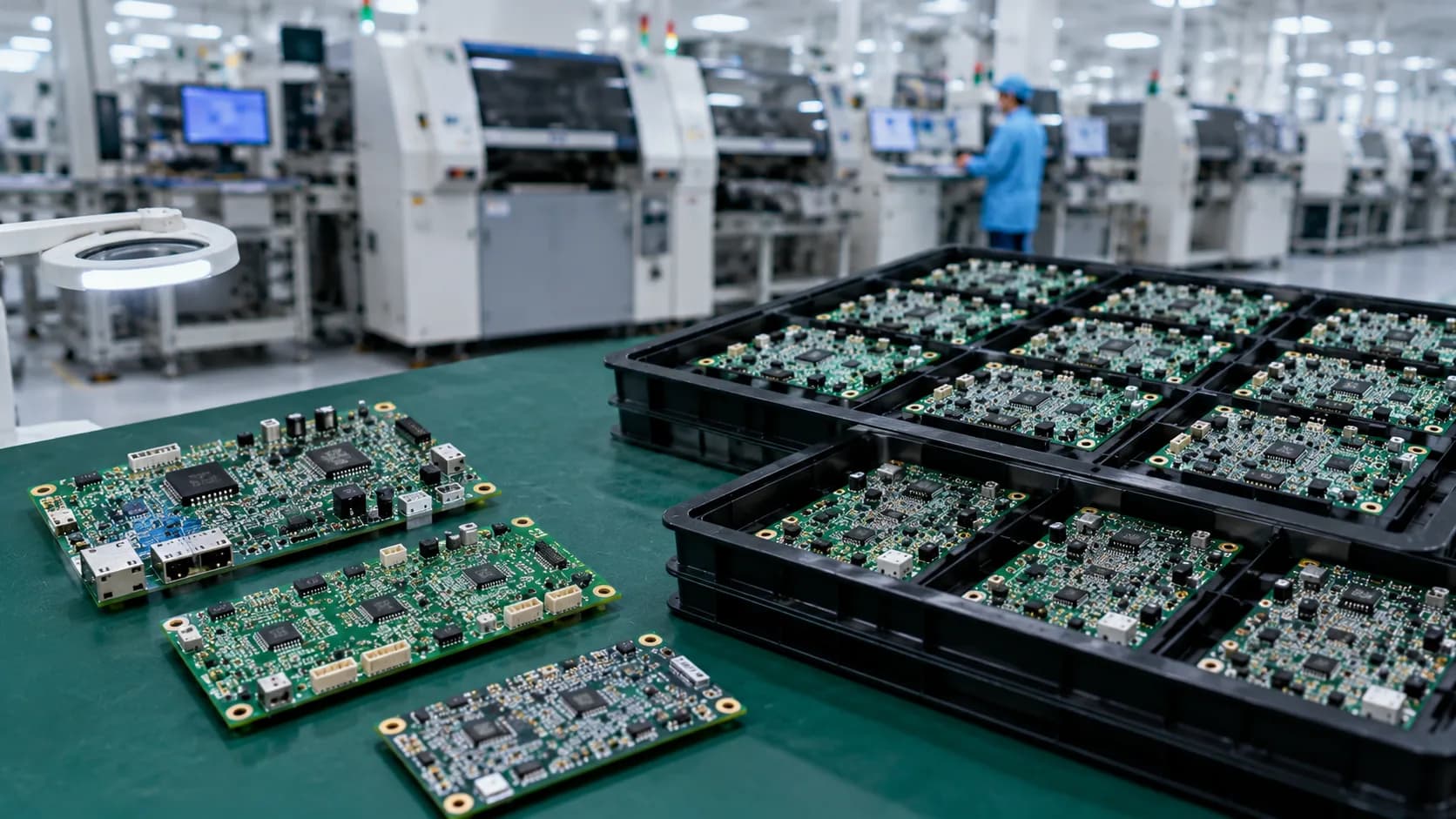 Prototype PCBA samples compared with low-volume batch assembly trays