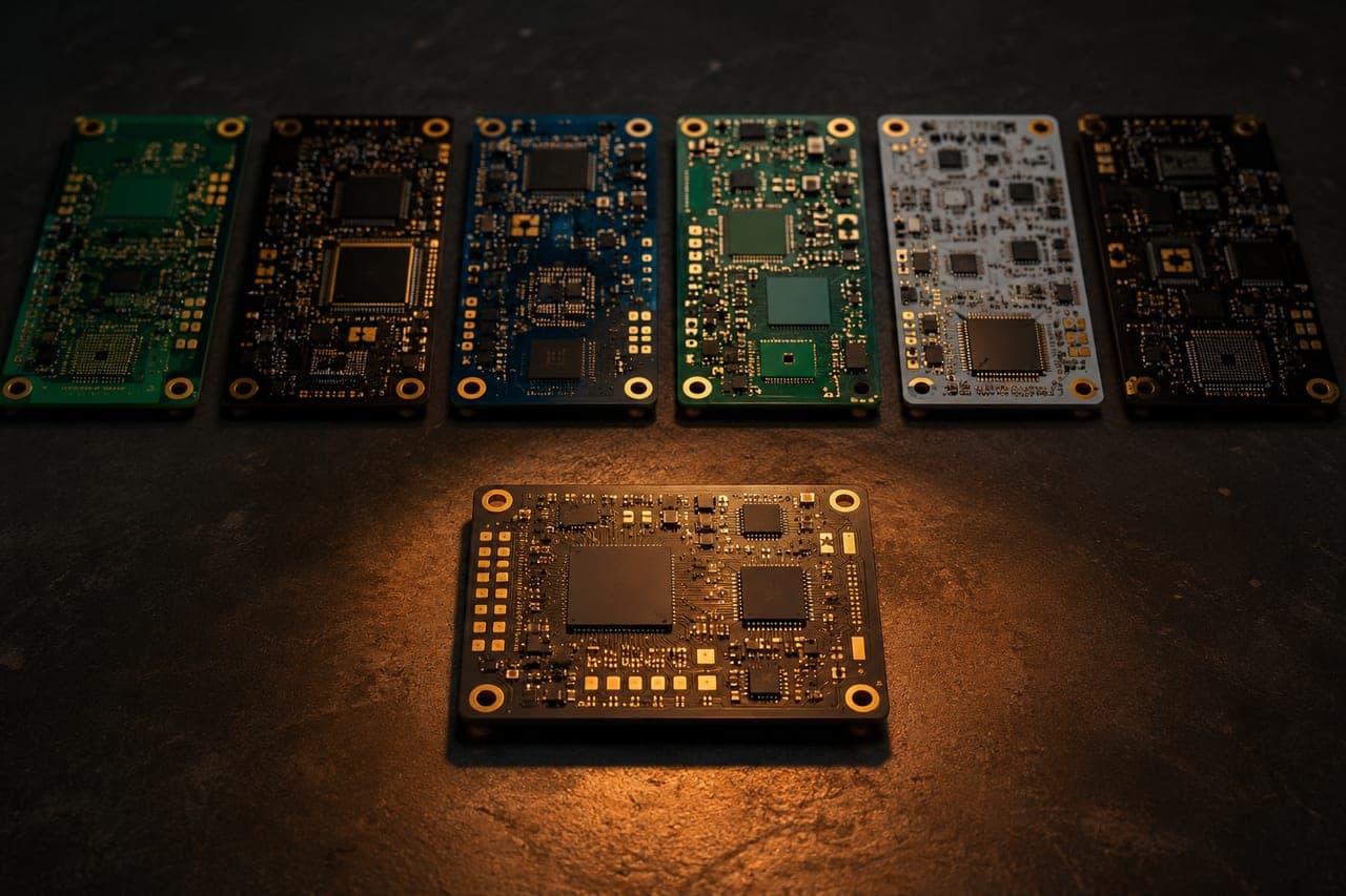 PCBA engineer reviewing BOM files and assembled circuit boards