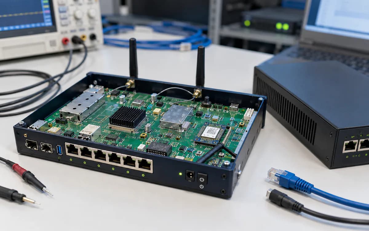 Connected network gateway with its internal PCBA visible