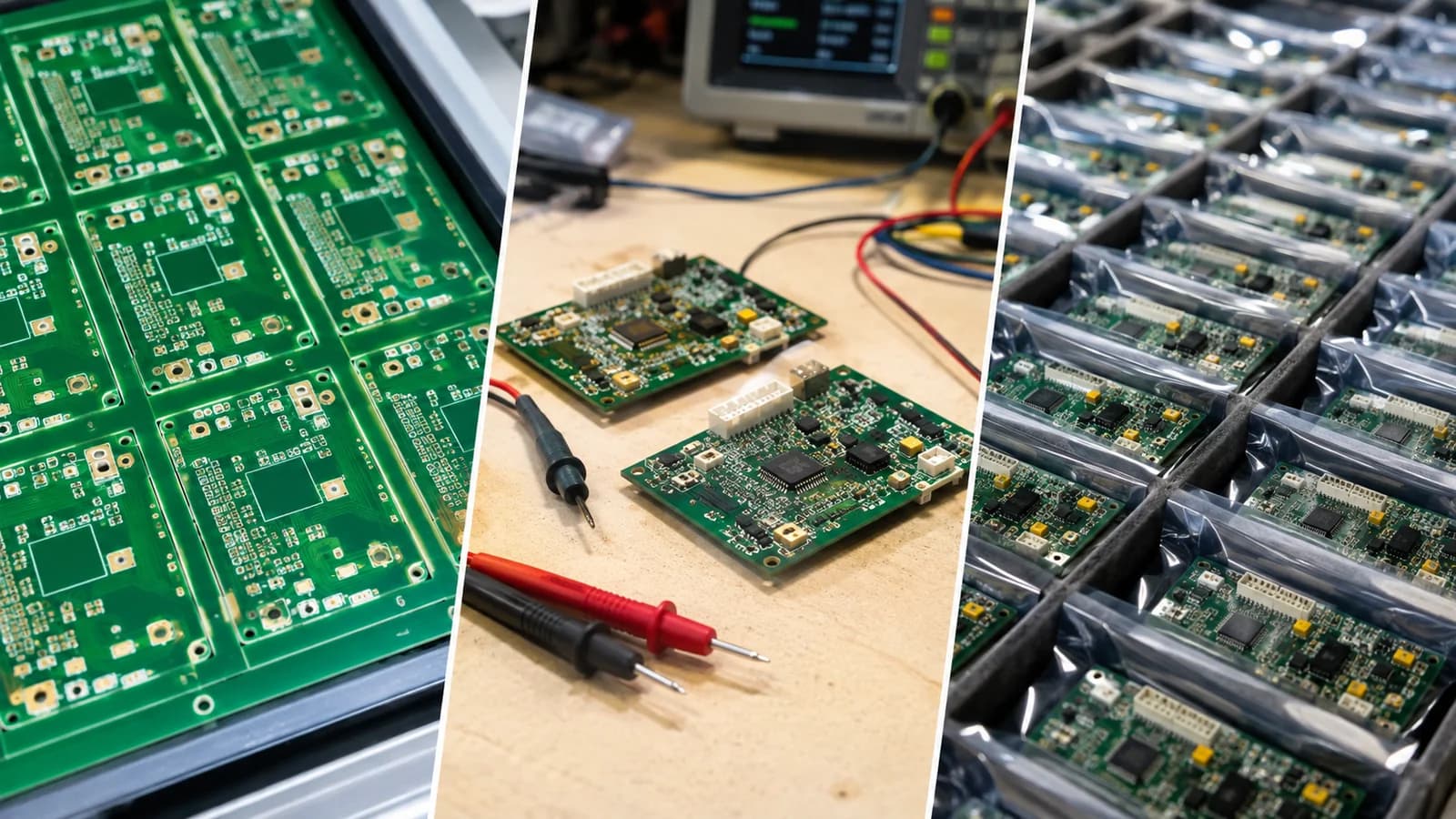 PCB manufacturing stages from bare boards and tested prototypes to low-volume PCBA production