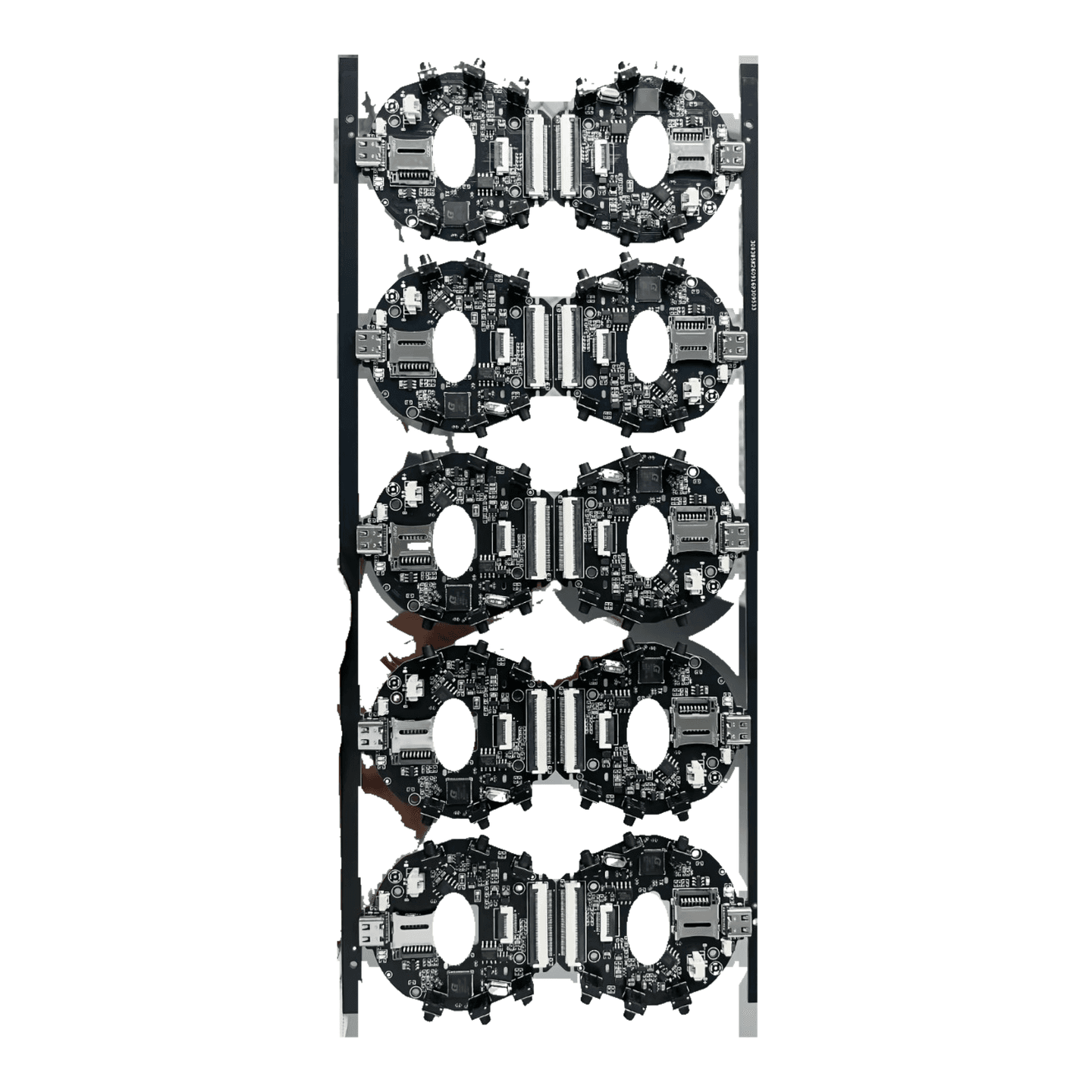 Panelized circular assemblies with populated circuit-board components, photograph 03