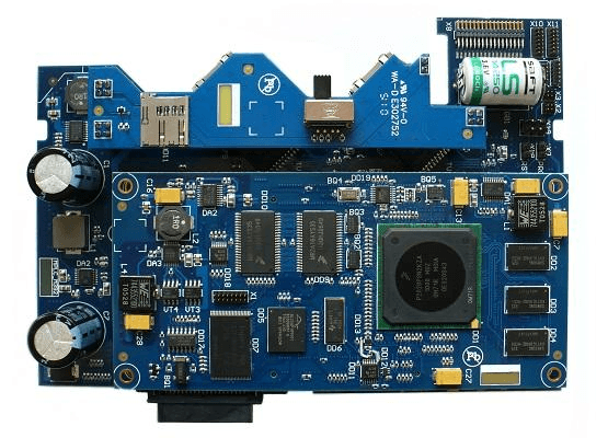 Blue connector board assembly with populated circuit-board components, photograph 24